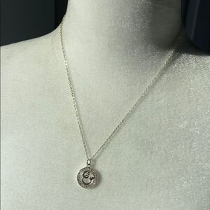 “E” cursive initial rhinestone silver necklace
